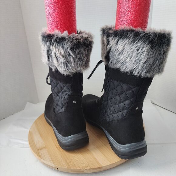 Baretraps Black Womens Sz 10M YALISHA Suede Nylon Faux Fur  Lace Up Snow Boots - Picture 3 of 16